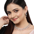 Rhodium-Plated with Silver-Toned Leaf Design Pink and White American Diamond Studded Jewellery Set
