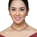 Gold-Plated Red & Green Cubic Zirconia Studded Floweret Theme Jewellery Set