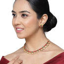 Gold-Plated Red & Green Cubic Zirconia Studded Floweret Theme Jewellery Set