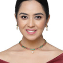 Gold-Plated Red & Green Cubic Zirconia White Pearl Studded Paisley Shaped Jewellery Set