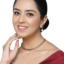 Gold-Plated Red & Green Cubic Zirconia White Pearl Studded Paisley Shaped Jewellery Set