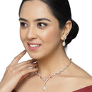 Rose Gold-Plated White Cubic Zirconia Studded Teardrop Shaped Necklace with Earrings Jewellery Set