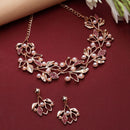 Rose Gold-Plated Pink Cubic Zirconia & White Pearls Studded Leaf Shaped Necklace with Earrings