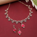 Rose Gold-Plated Pink Cubic Zirconia Studded Teardrop Shaped Necklace with Earrings Jewellery Set