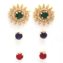 5 Pair Multicoloured Circular Shaped Gold-Plated Studs Earrings