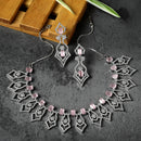 Rhodium-Plated Pink American Diamond Studded Tempted Necklace & Earrings Jewellery Set