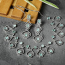 Rhodium-Plated Sea Green American Diamond Studded Outlandish Design Necklace & Earrings Jewellery Set