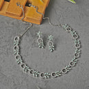 Rhodium-Plated American Diamond Studded Leaf & Circular Shaped Necklace With Earrings Set