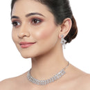 Rhodium-Plated with Silver-Toned White American Diamond Studded Embellish Statement Jewellery Set
