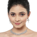 Rhodium-Plated with Silver-Toned White American Diamond Studded Embellish Statement Jewellery Set