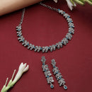 Rhodium Plated Vine Motif Blue Cubic Zirconia Ethnic Necklace Jewellery Set