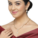 Gold-Plated White Cubic Zirconia Studded Teardrop Shaped Necklace with Earrings Jewellery Set