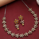 Rhodium-Plated Yellow American Diamonds Studded Floral Necklace & Earrings Jewellery Set