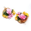 Gold-Plated Pearl Yellow & Pink Gota Patti Flower Maang Tikka Set