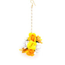 Gold-Plated Pearl White & Yellow Gota Patti Flower Maang Tikka Set