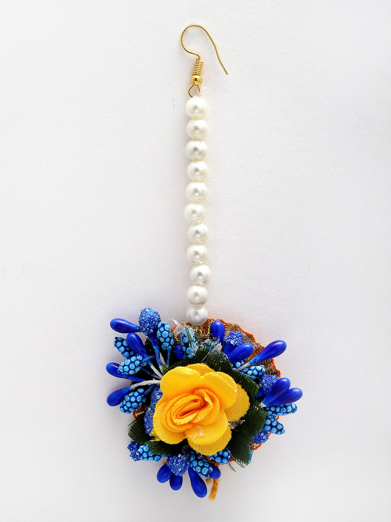 Yellow & Blue Gota Patti Floral Jewellery Set