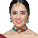 Gold-Plated Multi-Colour Artificial Stones and Beads Studded Jewellery Set