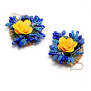 Gold-Plated Pearl Yellow & Blue Gota Patti Flower Maang Tikka Set