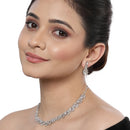Rhodium-Plated with Silver-Toned Floral and Pear Design White American Diamond Studded Jewellery Set