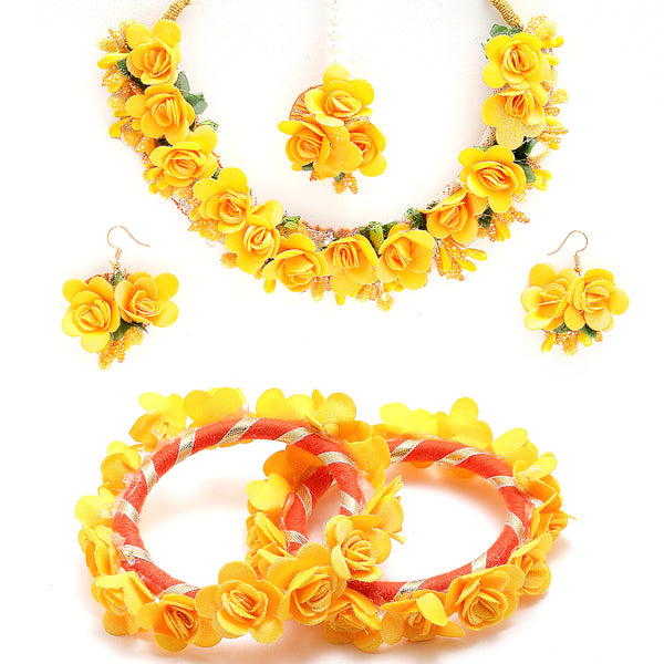 Gold-Plated Yellow Floral Haldi Jewellery Set Combo