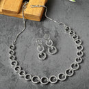 Rhodium-Plated White Oblique Shape American Diamonds Studded Necklace & Earrings Jewellery Set