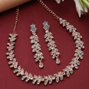 Rose Gold-Plated White Cubic Zirconia Studded Leafy Shaped Necklace with Earrings Jewellery Set