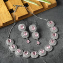 Rhodium-Plated Pink Cubic Zirconia Studded Necklace with Earrings Jewellery Set