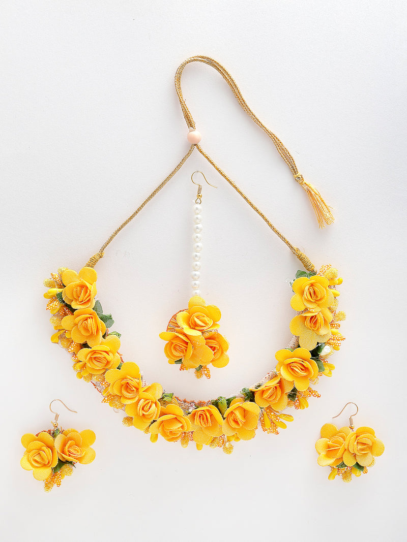 Gold-Plated Yellow Floral Haldi Jewellery Set Combo