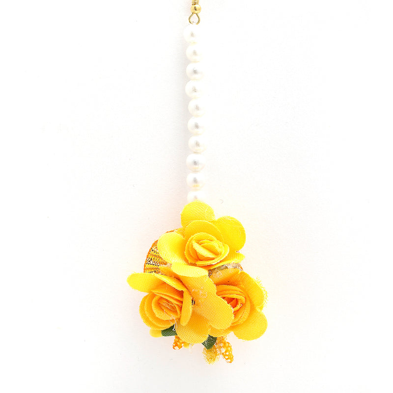 Gold-Plated Yellow Floral Haldi Jewellery Set Combo