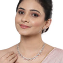 Rhodium-Plated with Silver-Toned Pink and White Cubic Zirconia & American Diamond studded Necklace and Drop Earrings Jewellery Set