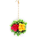 Gold-Plated Pearl Green Yellow & Pink Gota Patti Flower Maang Tikka Set