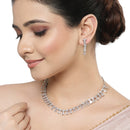 Rhodium-Plated with Silver-Toned White American Diamond Studded Jewellery Set