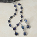 Rhodium-Plated Navy Blue American Diamond Studded Fashionable Necklace & Earrings Jewellery Set