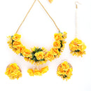 Gold-Plated Yellow & Green Pearl Gota Patti Flower Jewellery Set Combo (Haldi, Mehndi, Bridal Shower )