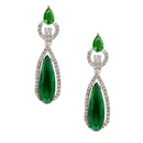 Rhodium-Plated Green American Diamond studded Handcrafted Long Teardrop Shaped Drop Earrings
