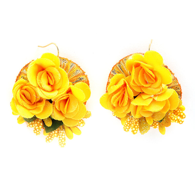 Gold-Plated Yellow & Green Pearl Gota Patti Flower Jewellery Set Combo (Haldi, Mehndi, Bridal Shower )