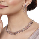 Rose Gold-Plated Pink and Rose Black American Diamond Studded Necklace & Earrings Jewellery Set