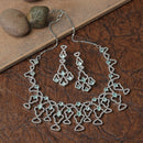 Rhodium-Plated Sea Green American Diamond Studded Quirky Design Necklace with Earrings Jewellery Set