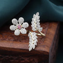 Gold-Plated Flower & Leaf Shaped Pink Cubic Zirconia Studded  Ring