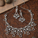 Rhodium-Plated Grey American Diamond Studded Quirky Design Necklace with Earrings Jewellery Set