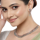 Rose Gold-Plated Sea Green and Rose Black American Diamond Studded Necklace & Earrings Jewellery Set