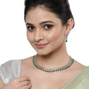 Rhodium-Plated with Silver-Toned Green and White American Diamond Studded Necklace & Earrings Jewellery Set