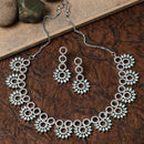 Rhodium-Plated Sea Green American Diamond Studded Classic Necklace with Earrings Jewellery Set