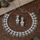 Rhodium-Plated Sea Green American Diamonds Studded Voguish Necklace & Earrings Jewellery Set