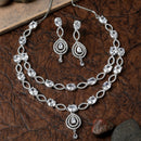 Rhodium-Plated White American Diamond Studded Abstract Necklace & Earrings Jewellery Set