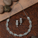 Rhodium-Plated Sea Green American Diamonds Studded Cubical Necklace & Earrings Jewellery Set