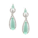 Rhodium-Plated Sea Green American Diamond studded Handcrafted Long Teardrop Shaped Drop Earrings