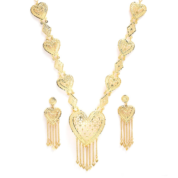 Gold-Plated Heart Shaped Necklace With Ring & Earring
