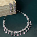 Rhodium-Plated Pink American Diamond Studded Intriguing Necklace & Earrings Jewellery Set