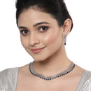 Rhodium-Plated with Silver-Toned Navy Blue and White American Diamond Studded Necklace & Earrings Jewellery Set